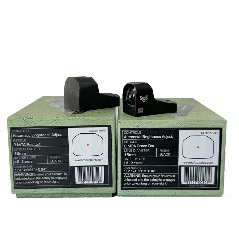 Swampfox Sentinel 1x16 Micro 3 MOA Red/Green Dot Sight-Auto Brightness For RMSc