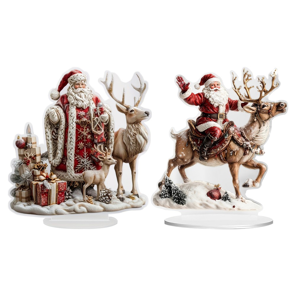 Santa Reindeer Christmas Signs 2D Acrylic Elk Sign Christmas Crafts Desk Decor