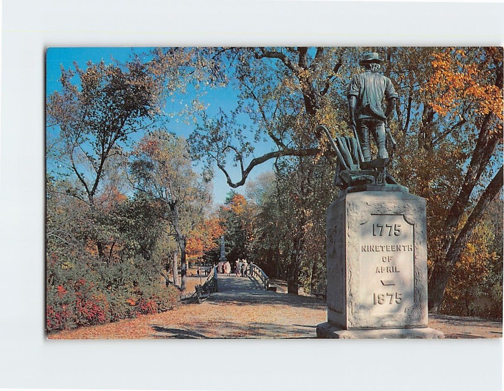 Postcard Minute Man Statue & Old North Bridge Concord Massachusetts USA