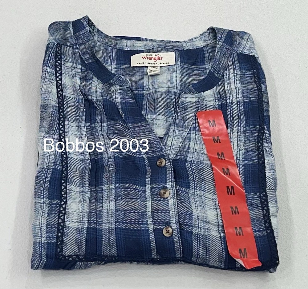 Wrangler Women's Plaid Blouse, Blue, Size M