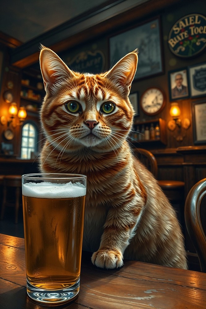 Cat Beer Pub Fantasy - 4x6 Premium High-Quality Photo Art Print for Cat Lovers and Beer Enthusiasts