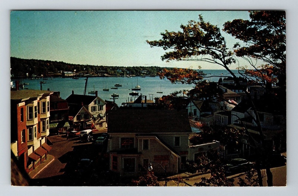 Boothbay Harbor ME-Maine Aerial View Looking At Harbor Street Vintage Postcard
