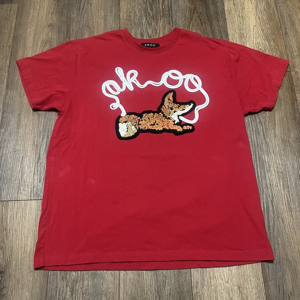Akoo Red Graphic T Shirt Mens XXL Snobby Fox Logo Hip Hop Streetwear Embroidered