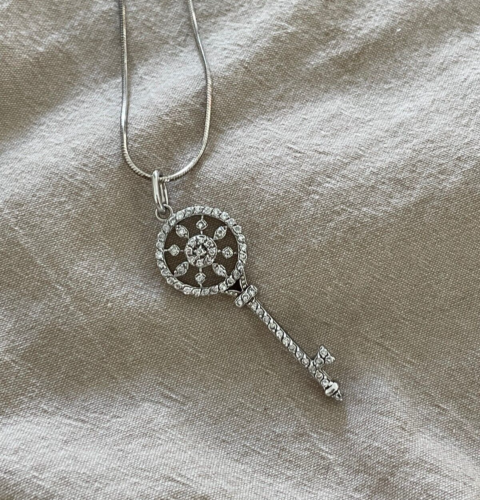 Sterling Silver Pave Key to My Heart Necklace with 925 Stamp