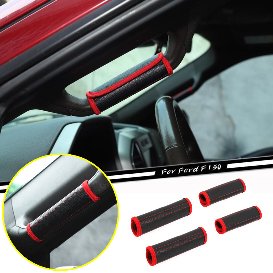 Car A/B Pillar Handle Leather Case For Ford F150 F-150 2015-2020 Accessories Red