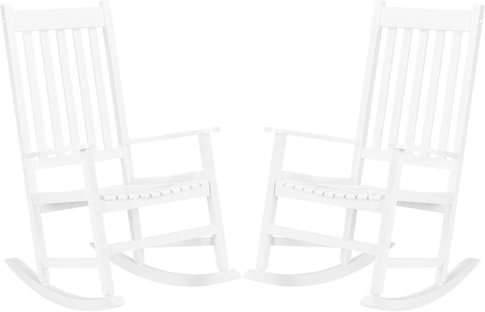 2PCS Solid Wood High Back Rocking Chairs for Deck Garden Relaxation