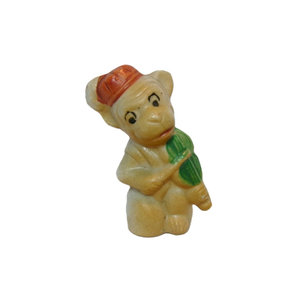 Vintage Hand Painted Porcelain Monkey Playing Violin Miniature Figurine, JAPAN
