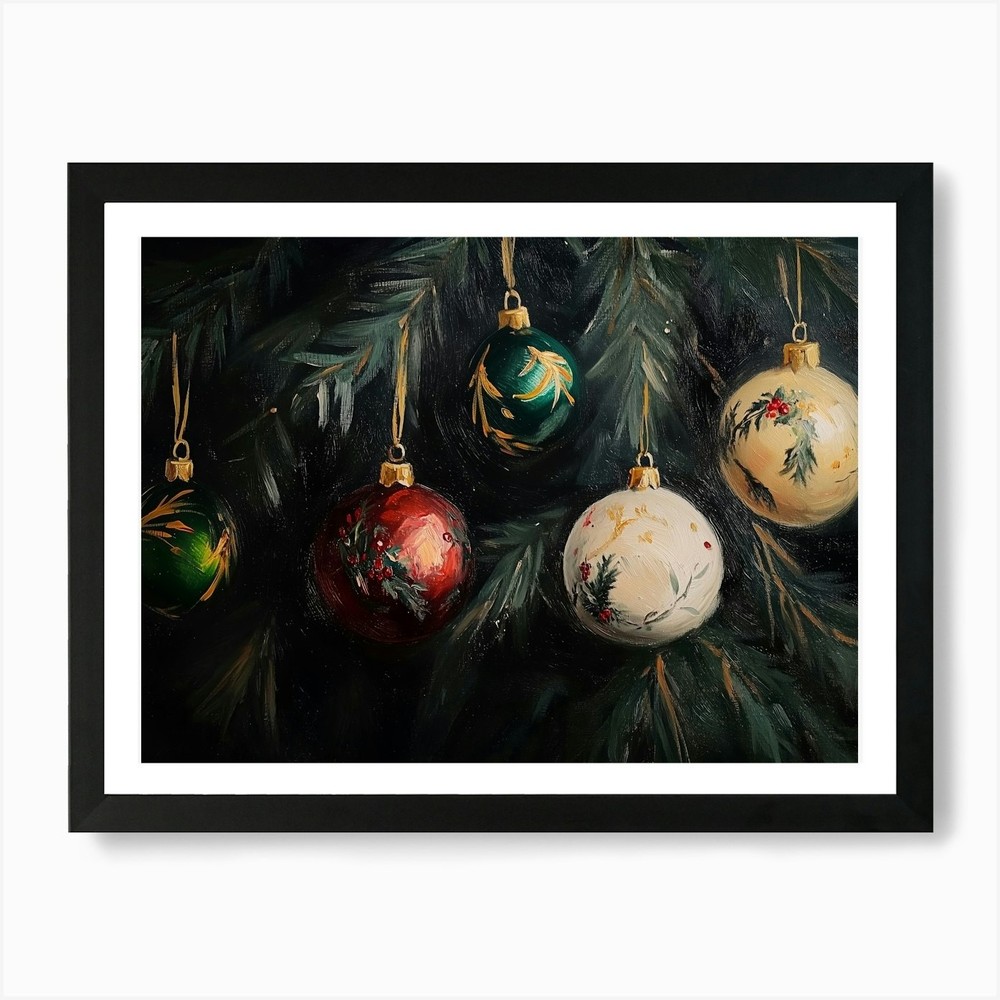 Festive Christmas Ornament Art Print Framed Wall Decor Canvas Poster  
