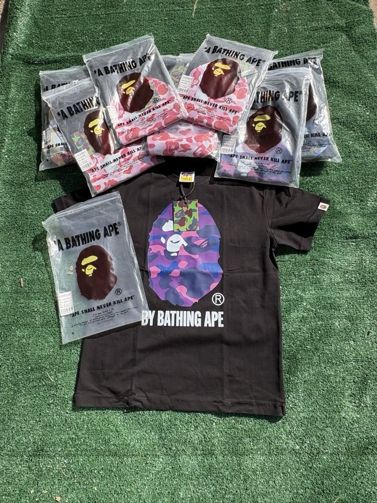 A Bathing Ape Black Multicolor Logo Graphic Men's Jersey T-Shirt Size S
