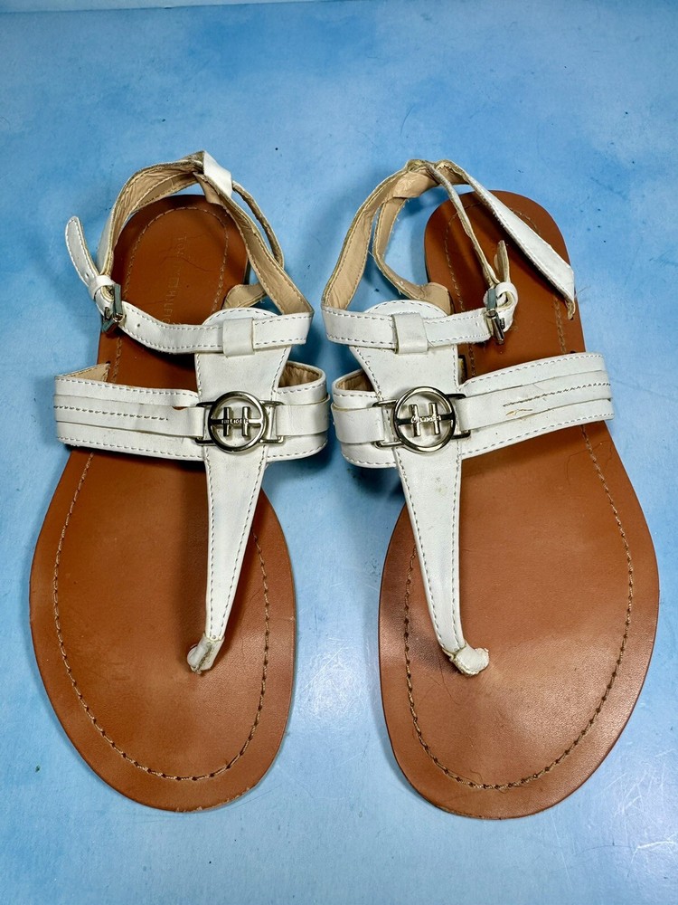 Tommy Hilfiger White Vegan Leather Lorine Thong Sandals Size 7