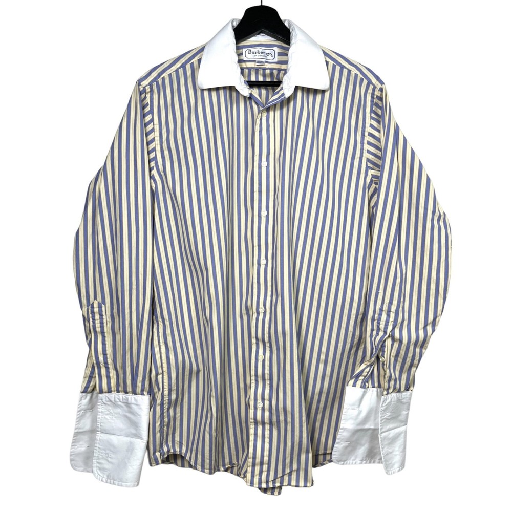VTG Burberry of London striped 80s Ply 100% cotton button up shirt sz M 15.5-34