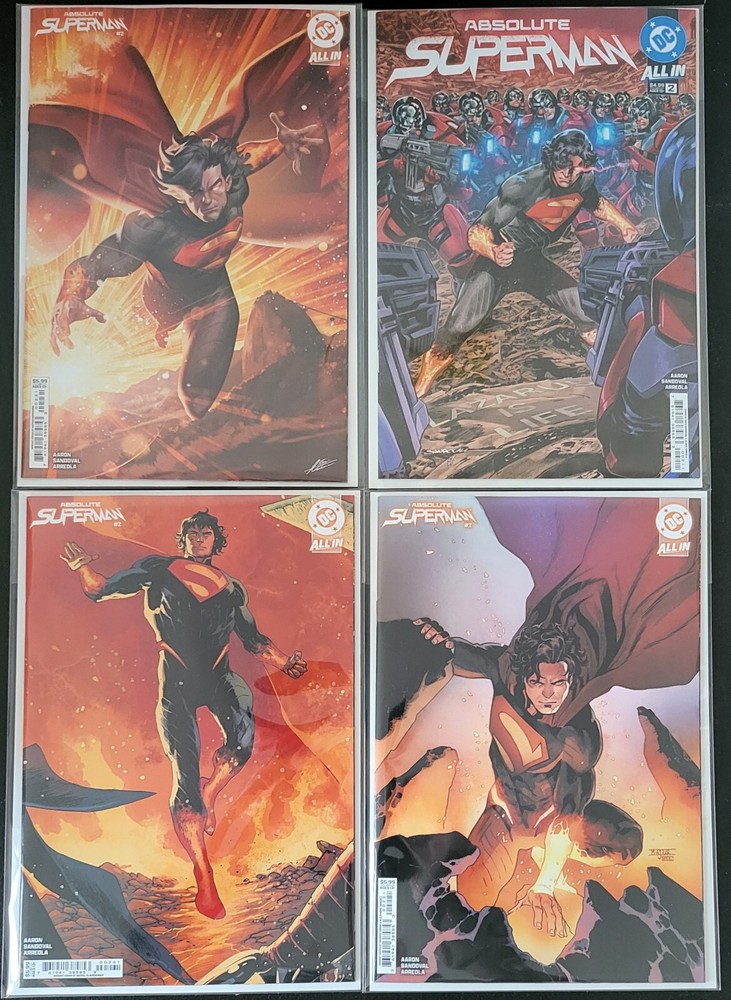 Absolute Superman #2, Lot, 4 Standard Covers, NM or Better