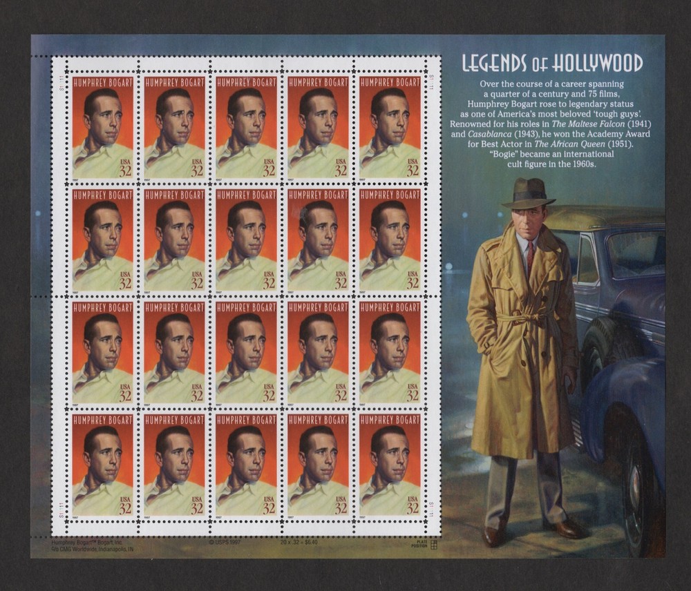 SCOTT #3152 Humphrey Bogart Legends of Hollywood. 32 Cent Mint Sheet of 20