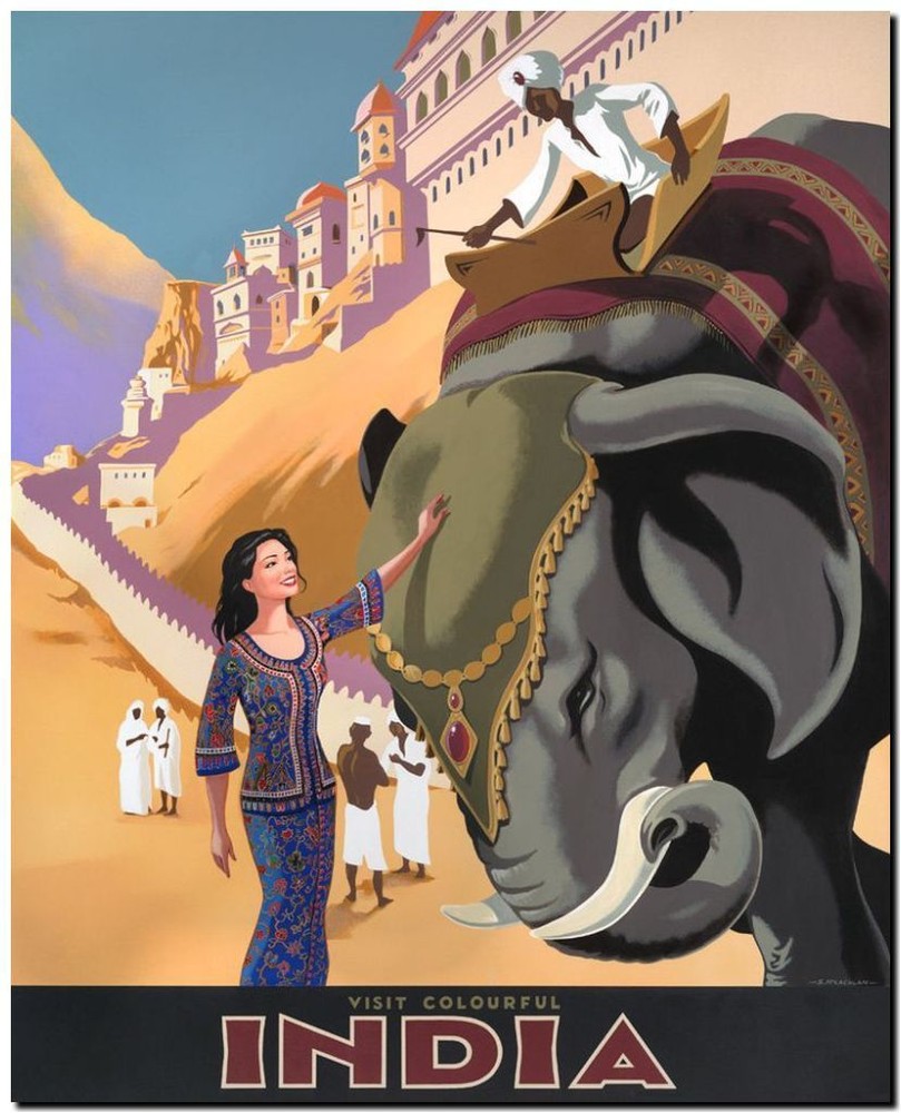 Cool Retro Travel Poster *FRAMED* CANVAS ART Colorful India 18x12