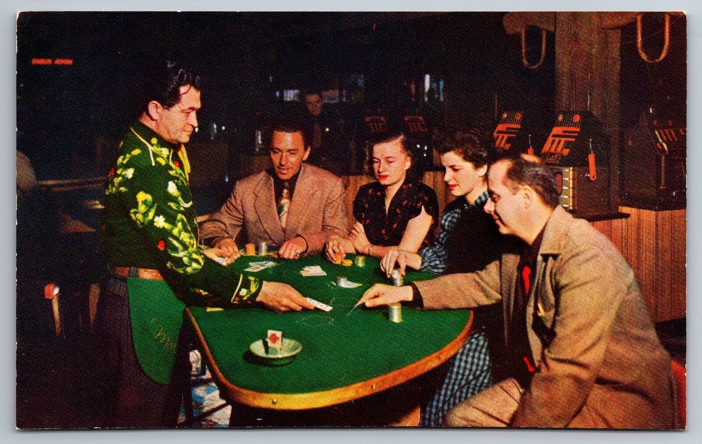 Las Vegas Nevada 1950s Casino Gambling Blackjack Slot Machines Postcard
