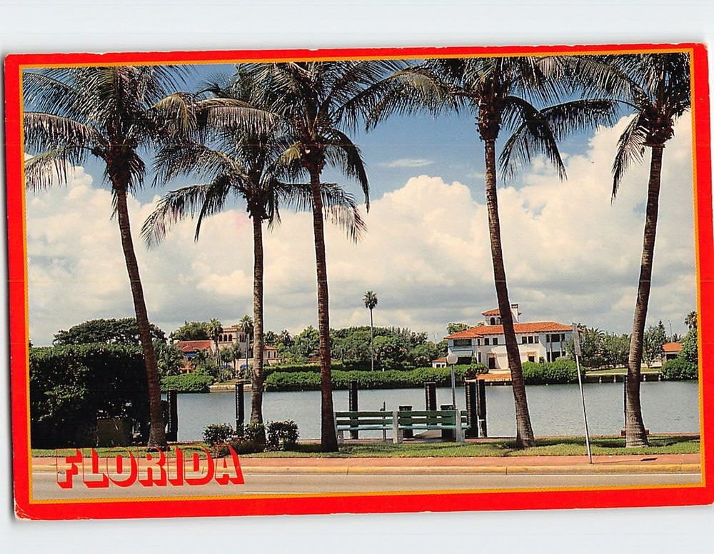 Postcard Beautiful homes and palm trees line the waterways of Florida USA