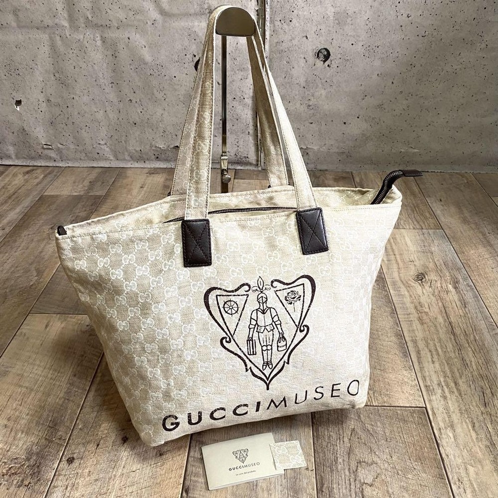 GUCCI Tote Bag Canvas Beige Authentic G07111632