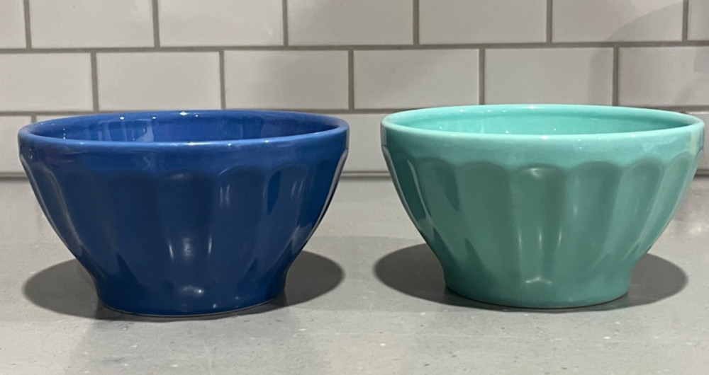 2 Anthropologie BISCUIT 5.5” Latte Bowls Dark Blue Portugal Soup Cereal Biscuit