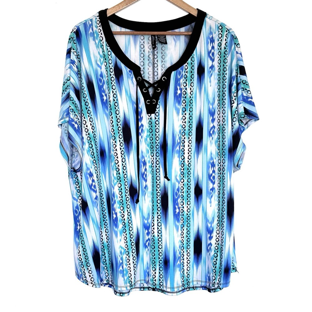 New Directions Plus Shirt Women’s 3X Geometric Boho Short Sleeve Lightweight Top