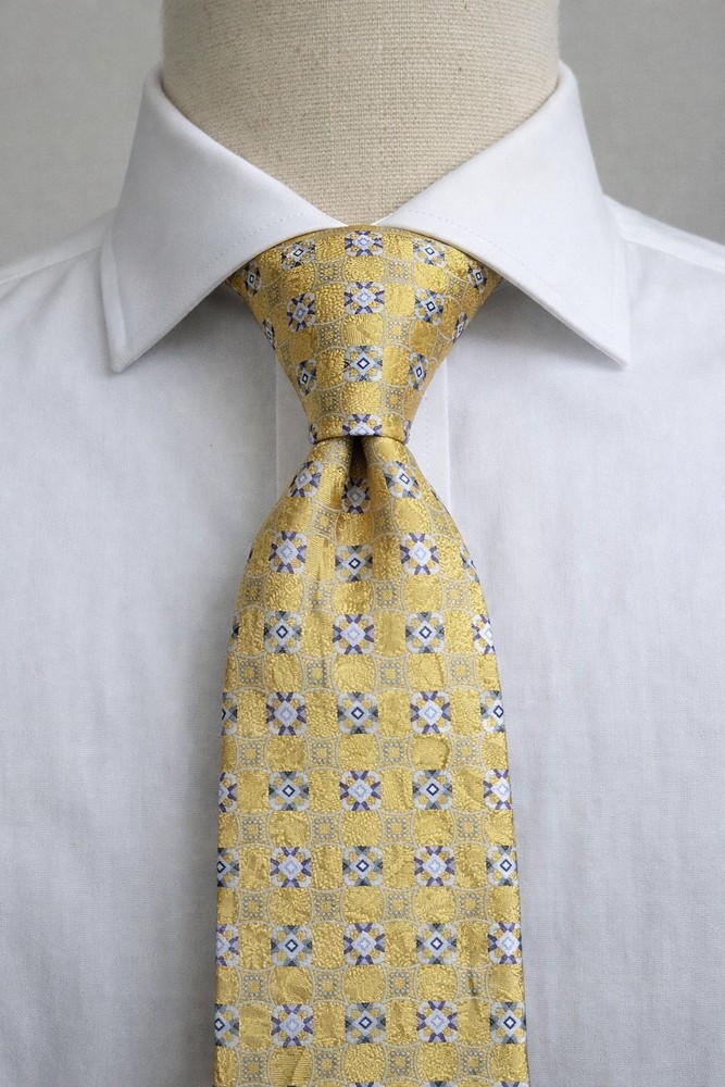 Robert Talbott Gold Silk Necktie Geometric Pattern USA Made Classic Luxury Tie