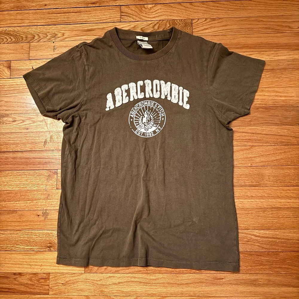 Men’s Abercrombie Logo Vintage Large Brown Muscle Fit T Shirt Y2K