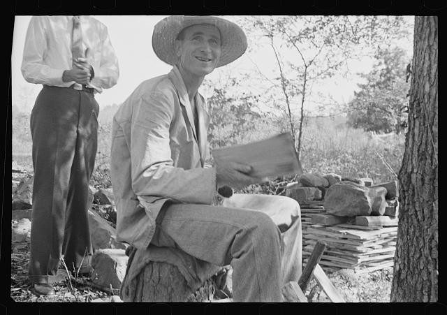 Photo:1930s Man in Straw Hat Outdoors Portrait Rural Scene