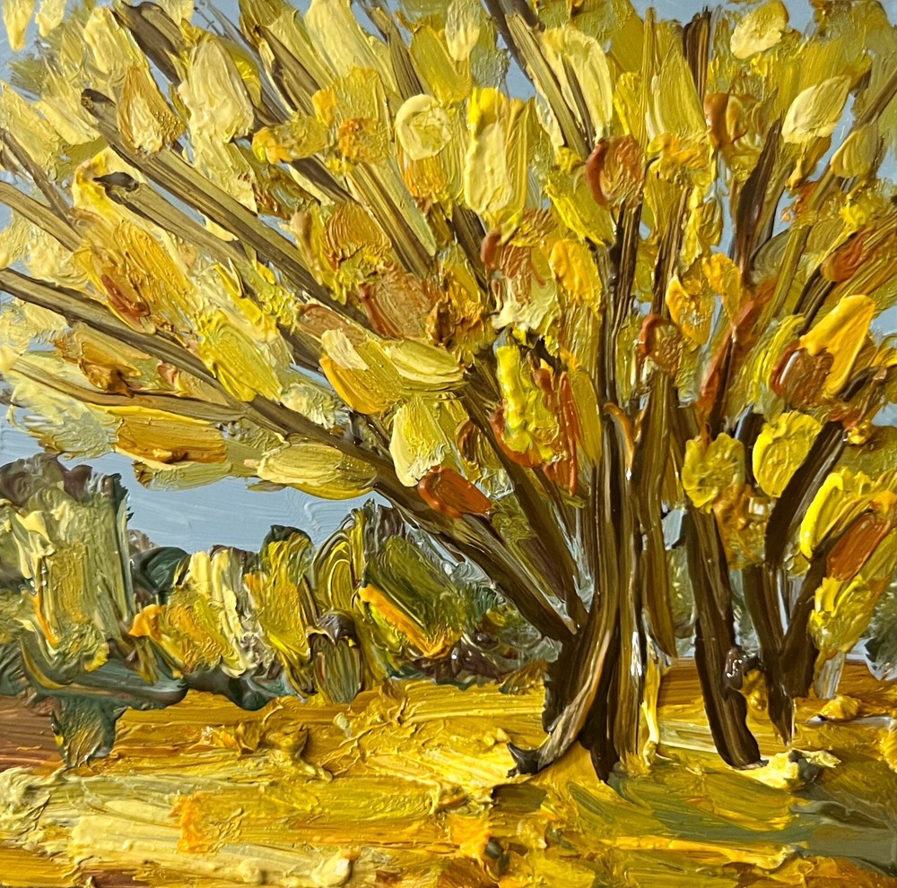 Miniature Oak Trees Oil Painting of Autumn Grove Park Fall Scene Original Art