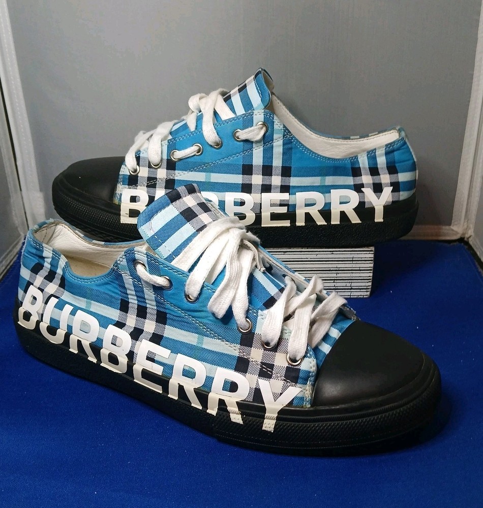 Burberry Men's Larkhall Logo Vintage Check Low Top blue Sneakers - 8 US 41 EUR