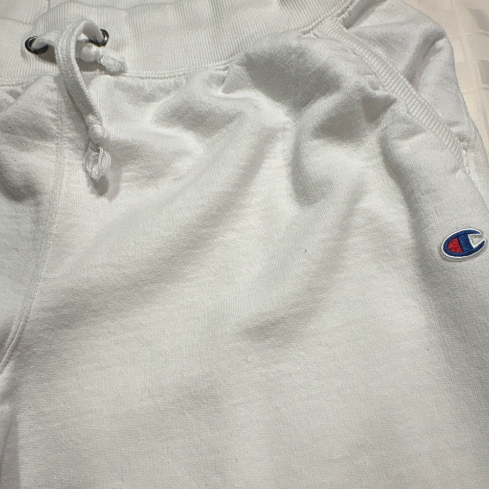 Champion Men's S White Fleece Cotton Drawstring Elastic Waist Straight Pants