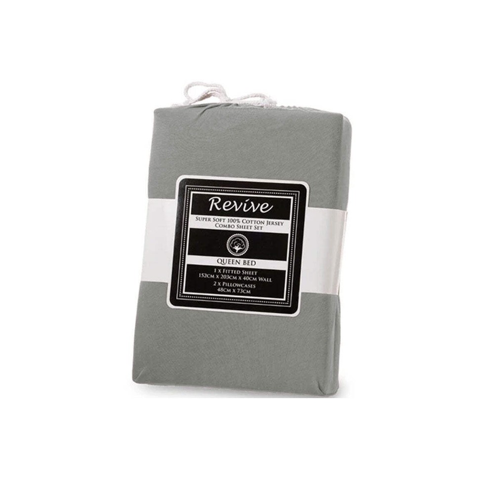 NNEDSZ Revive Silver 100% Cotton Jersey Super Soft Fitted Sheet Combo Set Double