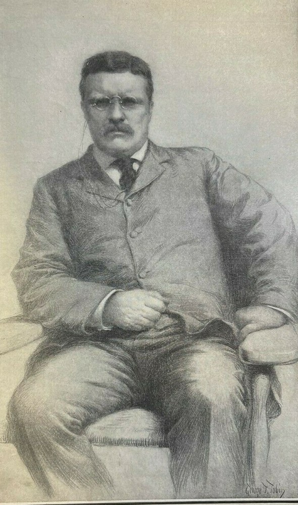 1907 Vintage Magazine Illustration President Theodore Roosevelt