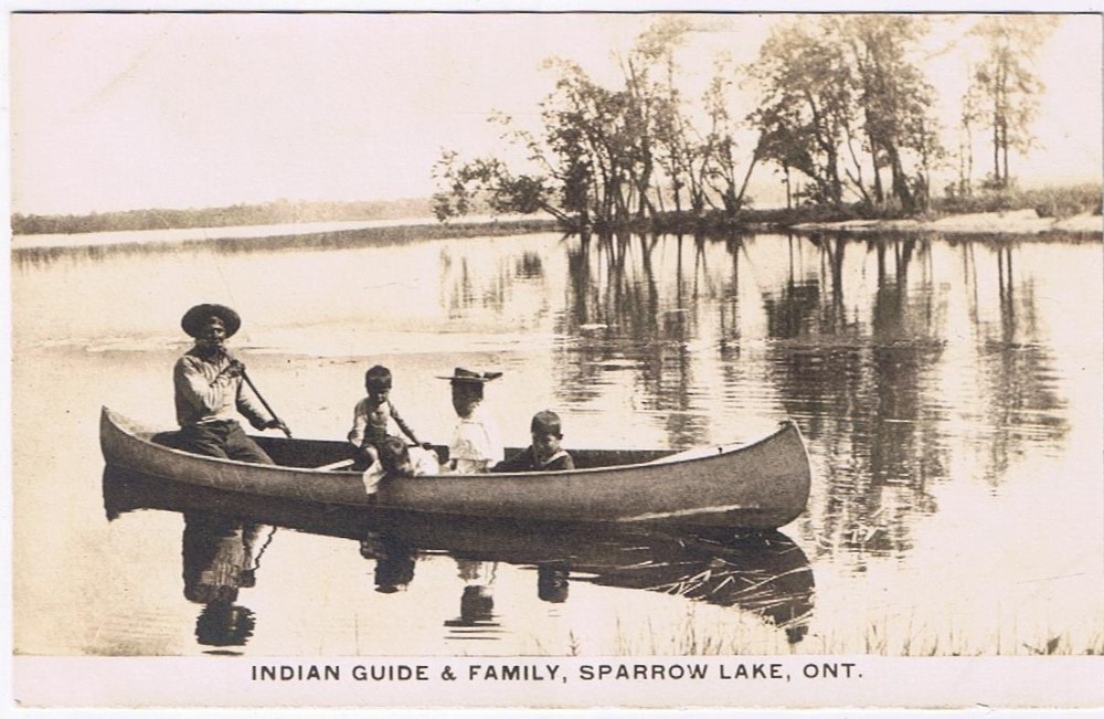 Postcard RPPC Sparrow Lake Muskoka Ontario Indian Guide & Family