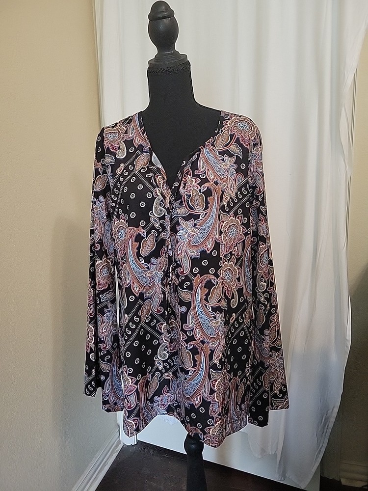 Roper Western Boho Women's Paisley Print Bell Sleeve Blouse Size L