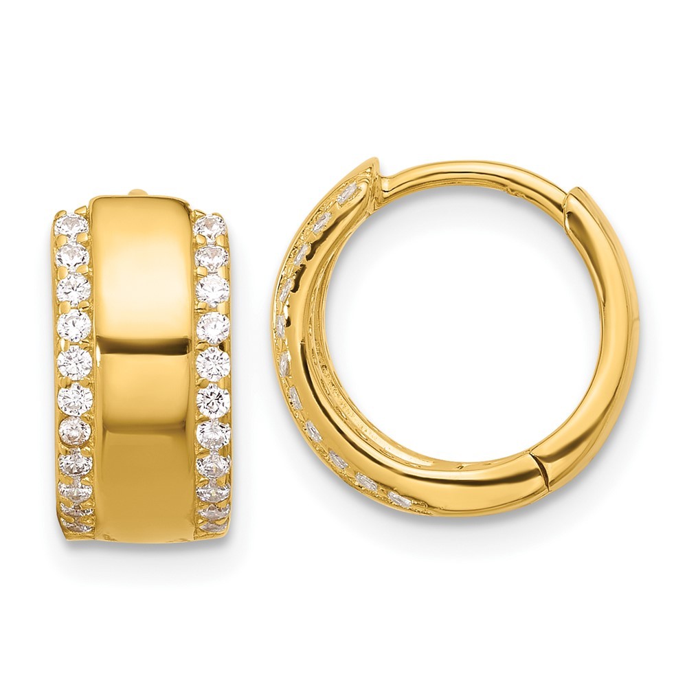 Sterling Silver Gold-tone Cubic Zirconia Edged 6.25mm Hinged Hoop Earrings