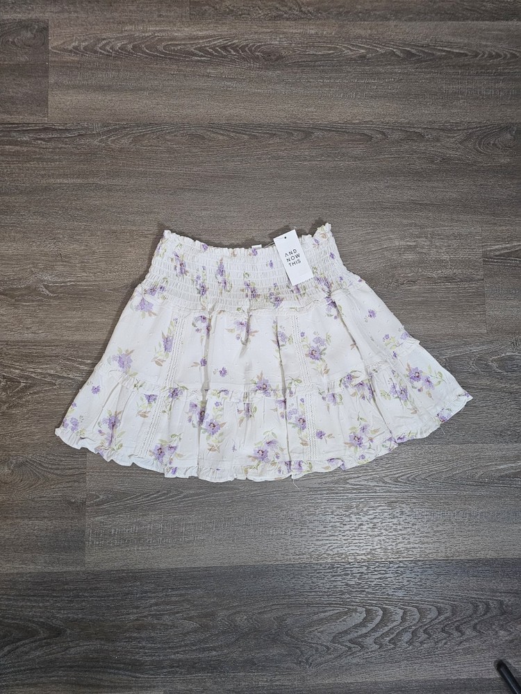 And Now This Smocked-Waist Floral-Print Mini Skirt Women's NWT Sz X-Small