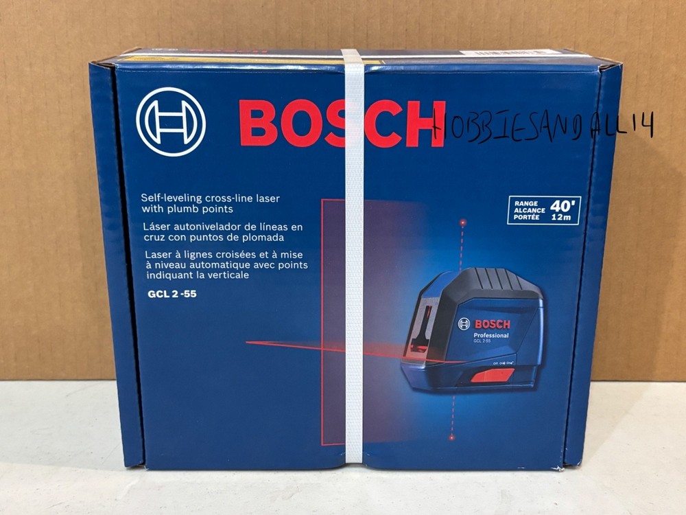 Bosch !! Self Leveling Cross-line Laser GCL 2-55 New !! 40' Range Red Plumb Pts