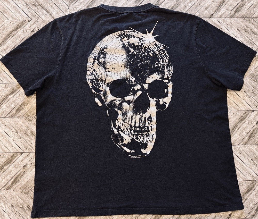 ALLSAINTS T-Shirt Mens 2XL Black Faded Skull Y2K Streetwear Relaxed Outdoor Logo