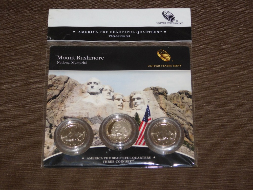 US MINT 3 COIN SET 2013 AMERICA THE BEAUTIFUL QUARTERS MOUNT RUSHMORE S. DAKOTA