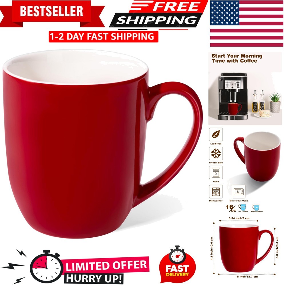 Traditional 16oz Red Coffee Mug - Dishwasher & Microwave Safe for Everyday Use
