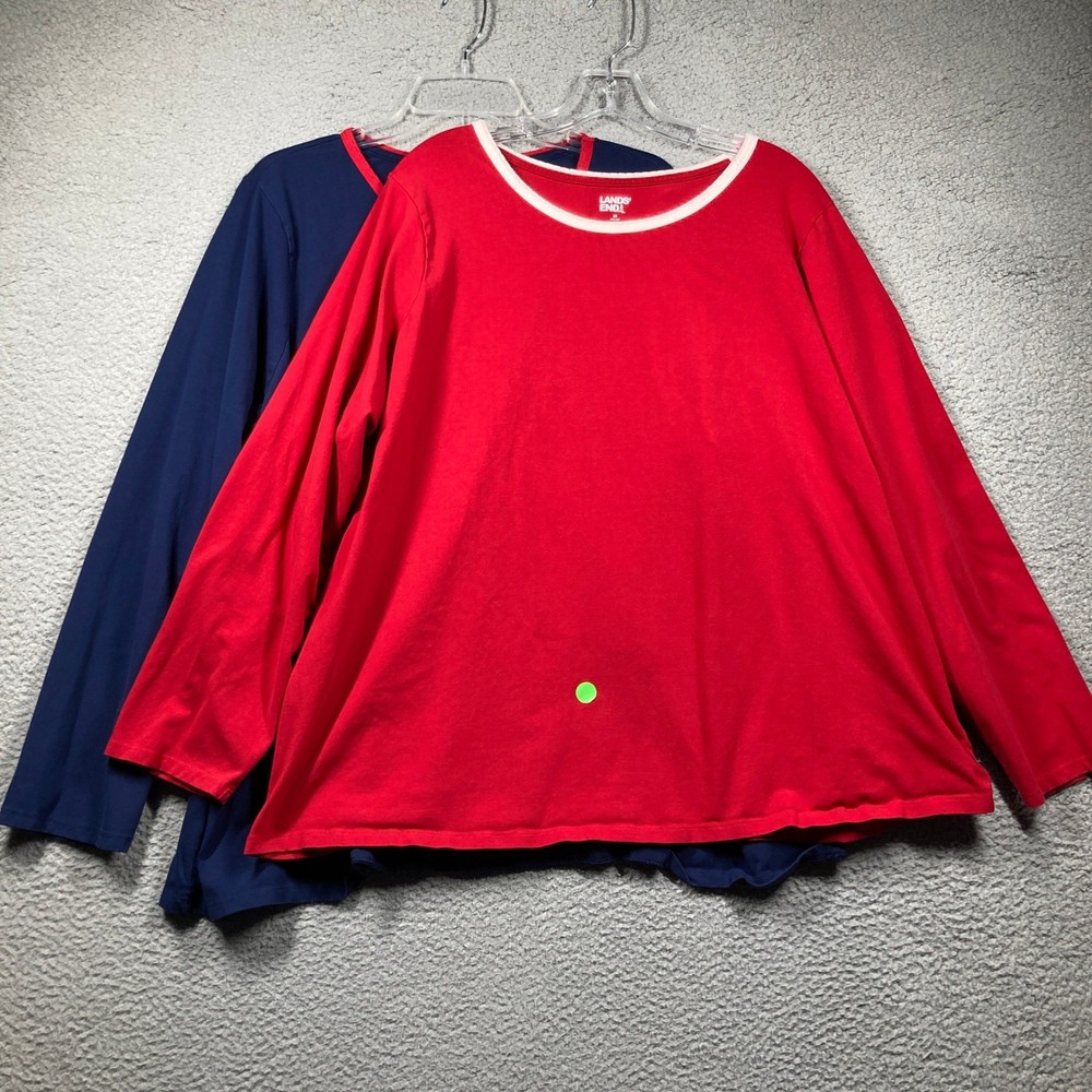 Lands' End T Shirt Tops Women's Plus 3X Blue Red Long Sleeve Lot of 2  STAIN