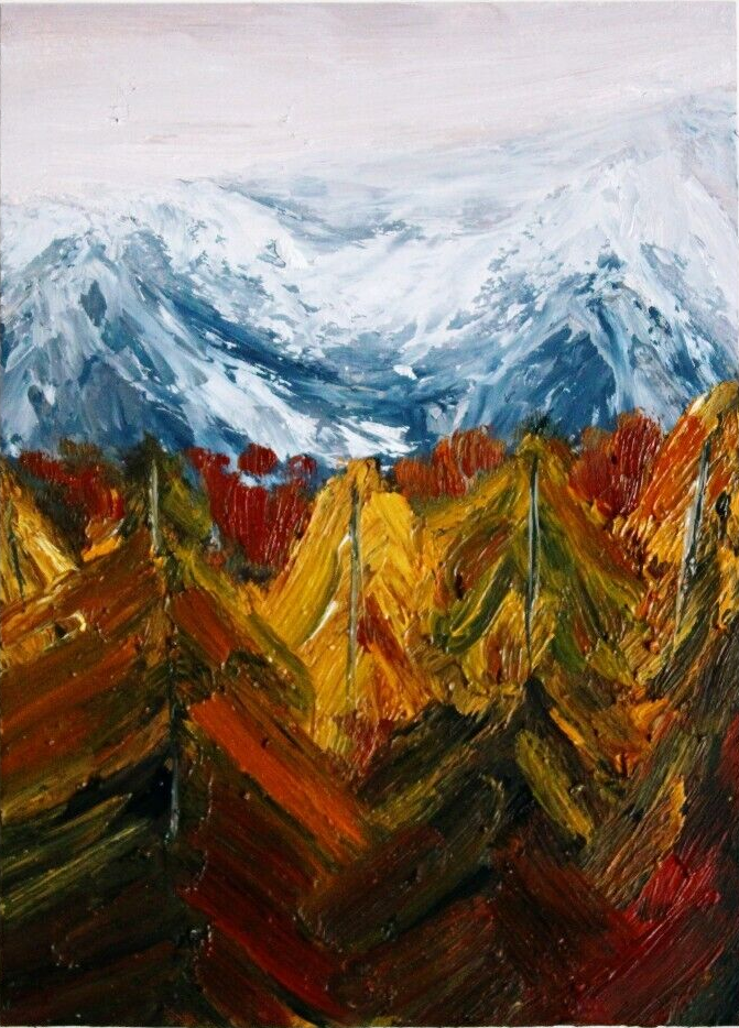 Mountain Original Signed Artwork Fall Landscape Forest Mountain Oil Painting