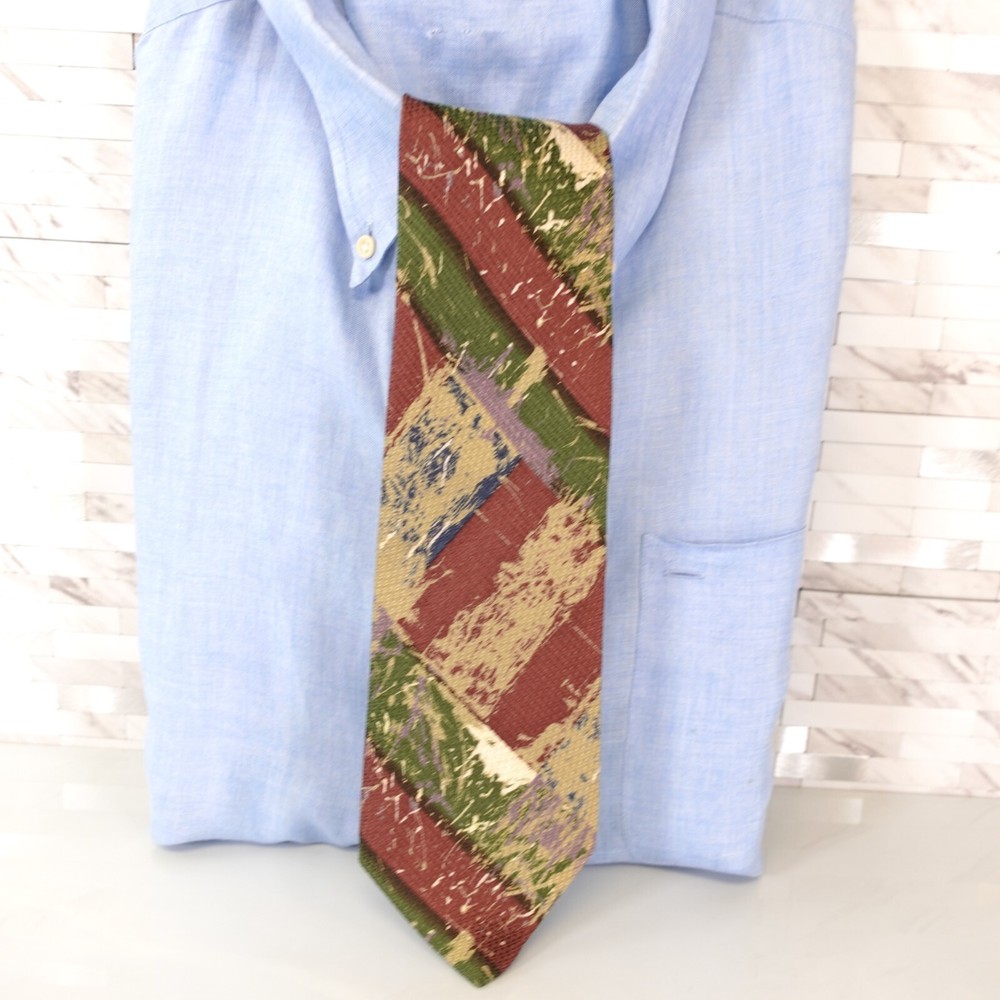Retro Abstract Striped Wine Green Mens Neck Tie by Giorgio Piatti-image