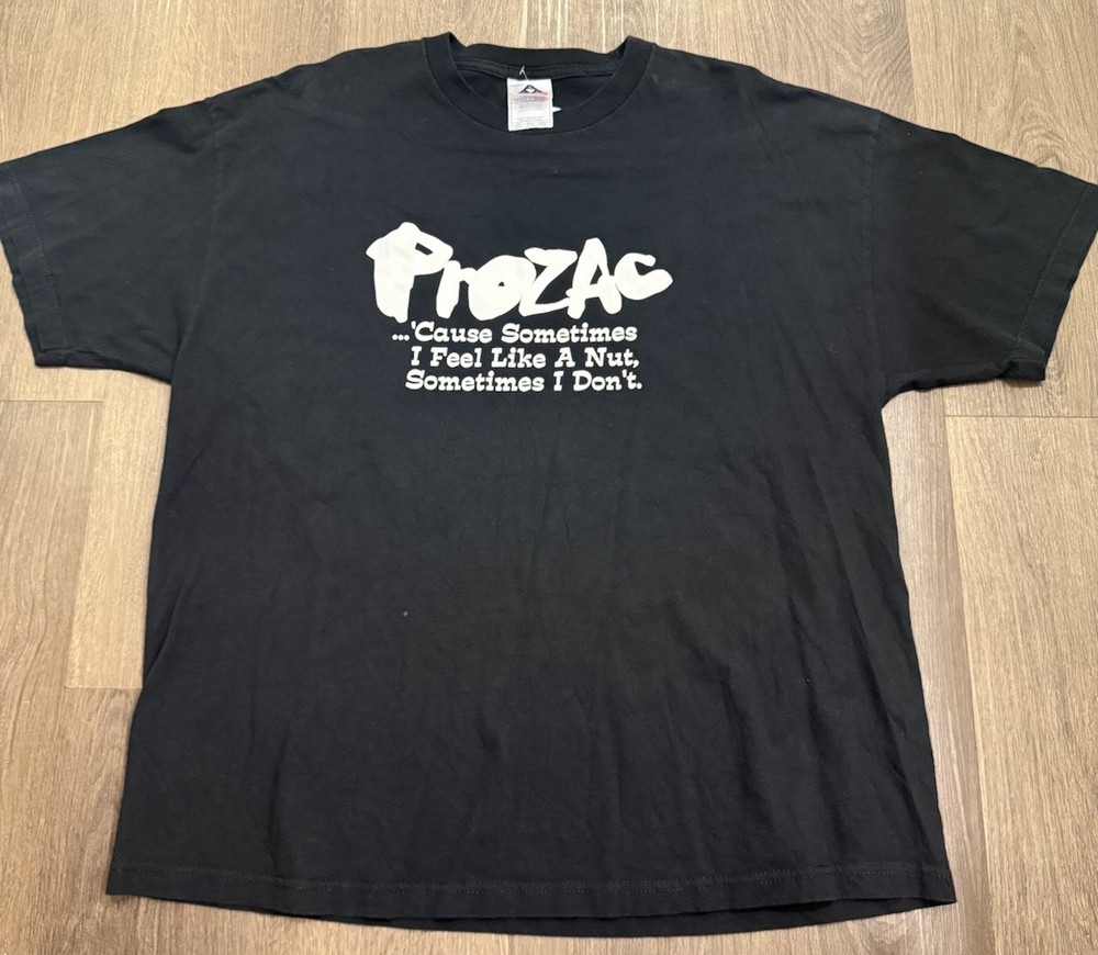 Vintage XXL Prozac Drug Antidepressant T Shirt Pre Owned Black Spell Out 90s XL?