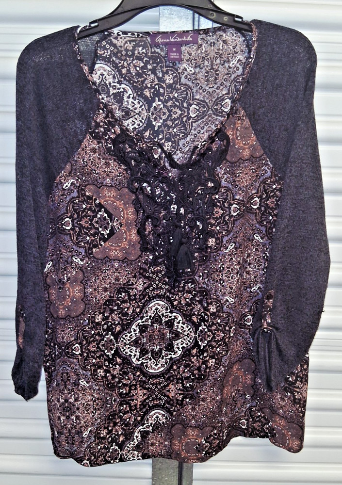 Gloria Tunic Vanderbilt Blouse Size Medium Boho Shirt Top Gypsy Peasant