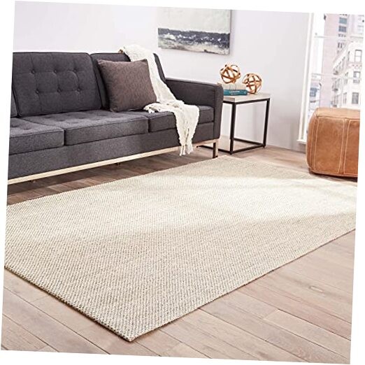 Neutral 5x8 Solid Area Rug in White and Taupe