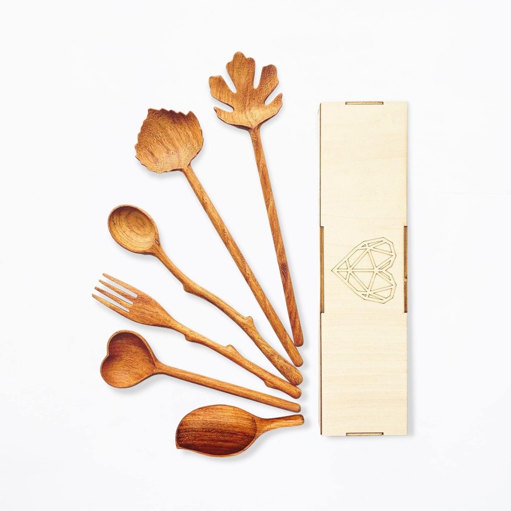 Natural Wooden Spoons and Forks Set of 6 for Fall Dinnerware and Thanksgiving Table Settings