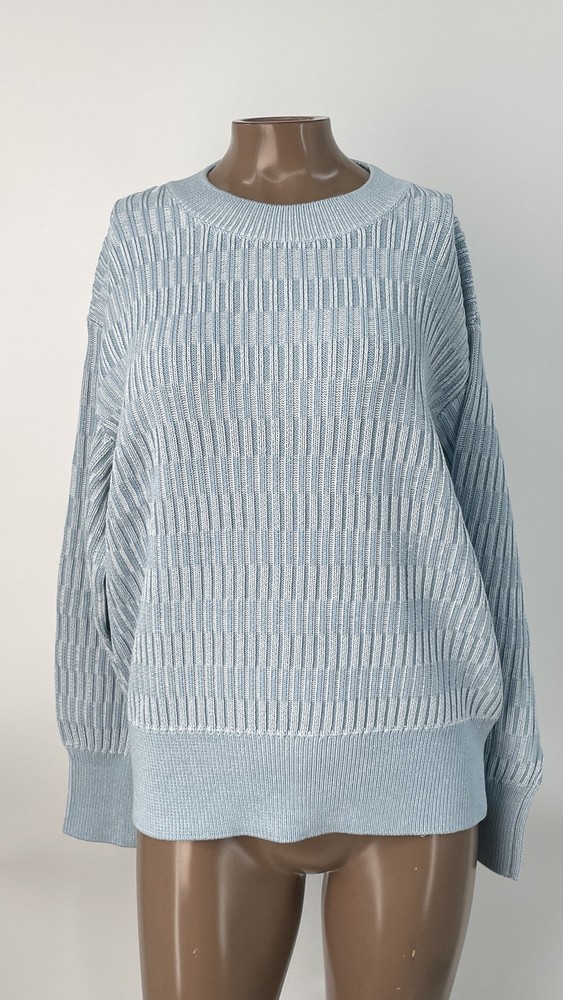 M.M. Lafleur Womens Knit Sweater Sky Blue/Ivory Size M The Maura Easy Luxury
