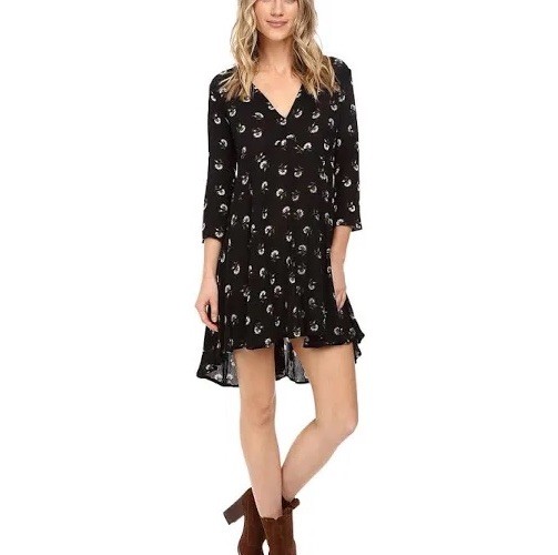 AMUSE SOCIETY Talis Mini Dress Sz M Black Floral Print VNeck Open VBack Tunic