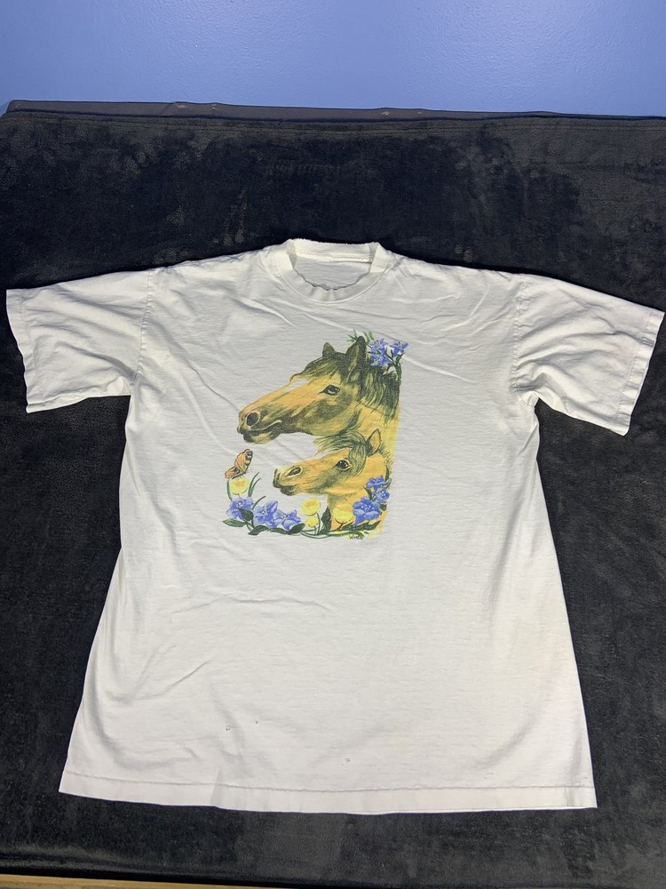 Vintage 90s Wanta Horse Graphic T-Shirt Single Stitch White Cotton XL 23x30 Men