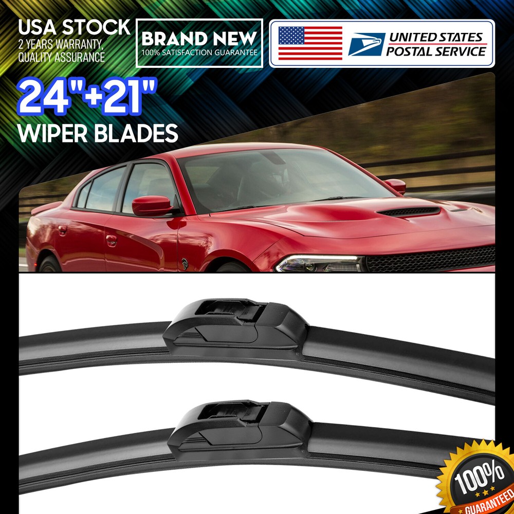 Durable Hybrid Bracketless Windshield Wiper Blades 24-21 Inch U-J Hook Replacement